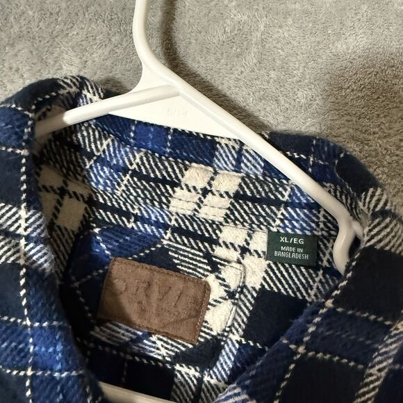 Orvis Heavy Flannel Shirt Shacket Men XL Blue Plaid Button Up Long Sleeve Pocket - Picture 2 of 10